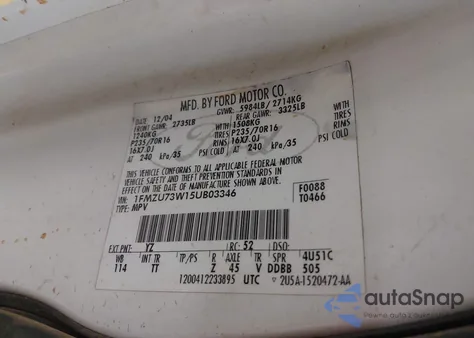 2005 Ford Explorer Xlt/Xlt Sport из США, поврежденный, VIN 1FMZU73W15UB03346